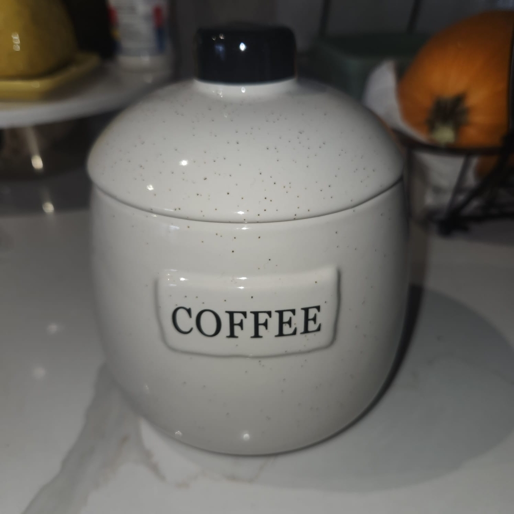 The Old Pottery Company Speckled White Coffee Canister - New!